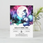 Dreamy Happy Wolf Birthday Einladung (Stehend Vorderseite)