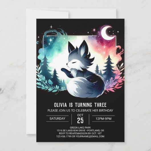 Dreamy Happy Wolf Birthday Einladung (Vorderseite)