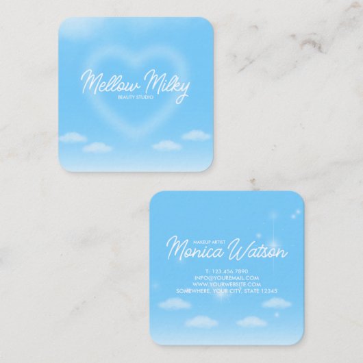Dreamy Heart Cloud Sky Quadratische Visitenkarte (Vorne/Hinten)