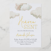 Dreamy Heaven Sent Blue Boy Baby Dusche Folieneinladung (Vorderseite)