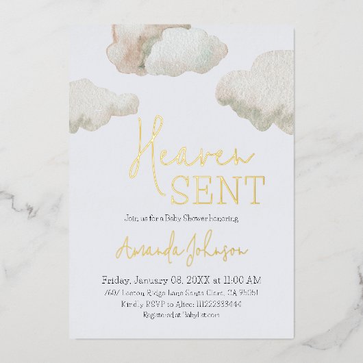 Dreamy Heaven Sent Blue Boy Baby Dusche Folieneinladung (Vorderseite)