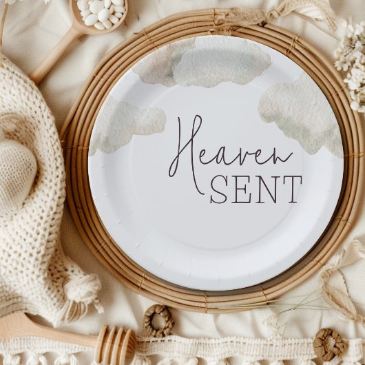 Dreamy Heaven Sent Blue Boy Baby Dusche Pappteller