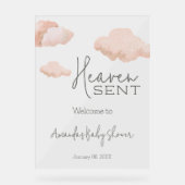 Dreamy Heaven Sent Sky Beige Baby Dusche Willkomme Acrylschild (Vorderseite)