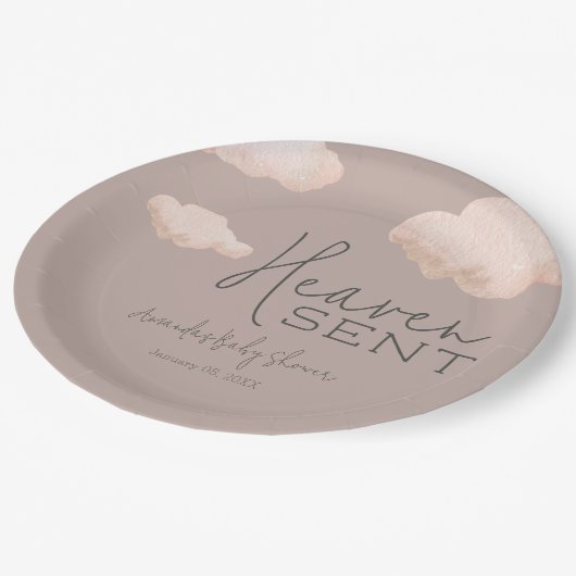 Dreamy Heaven Sent Sky Themed Beige Baby Dusche Pappteller (Schrägansicht)