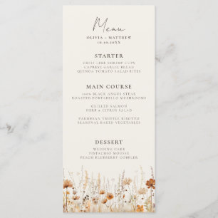 Dreamy Herbst Wildblume Hochzeit Menükarte