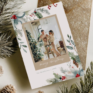 Dreamy Holiday Watercolor Flora Weihnachtskarte Feiertagskarte