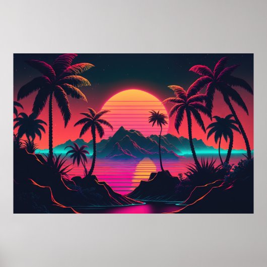 Dreamy Horizons: Sonnenuntergang durch Tropen Poster (Vorne)