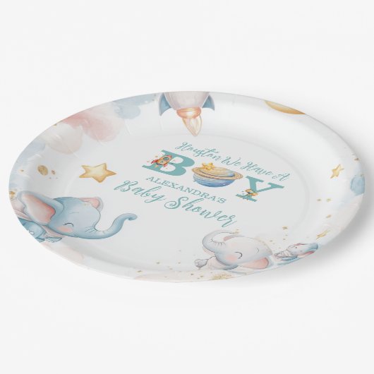 Dreamy Houston, wir haben einen Jungen im Weltraum Pappteller (Schrägansicht)