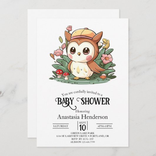 Dreamy Hübsch Owl Baby Dusche Einladung (Vorne/Hinten)
