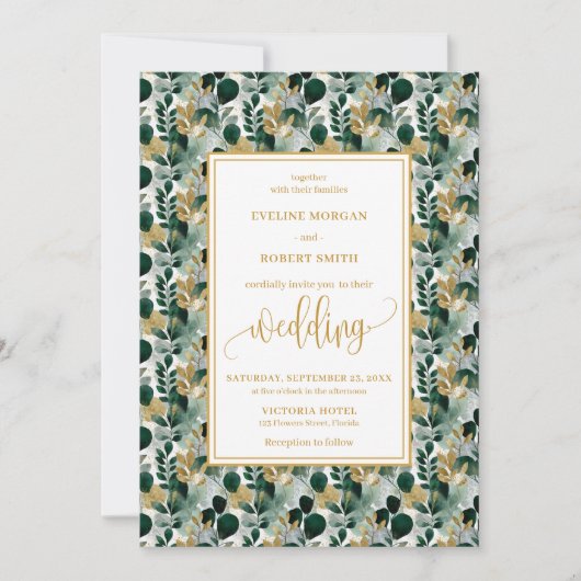 Dreamy Hunter Green Gold Greenerity Wedding Einlad Einladung (Vorderseite)