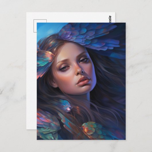 Dreamy Indigo Blue Butterfly Wings Fantasy Woman Postkarte (Vorne/Hinten)