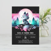 Dreamy Jungle Wolf Birthday Einladung (Stehend Vorderseite)