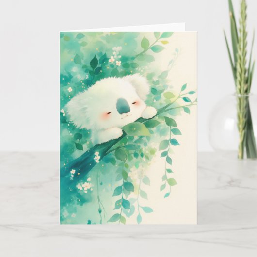 Dreamy Koala unter den Smaragdgrünen Blätter Karte (Vorderseite)