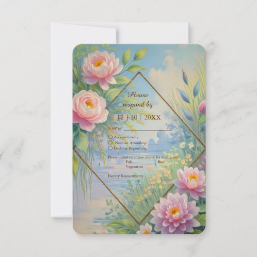 Dreamy Lakeside Garden Wedding RSVP Karte (Vorderseite)