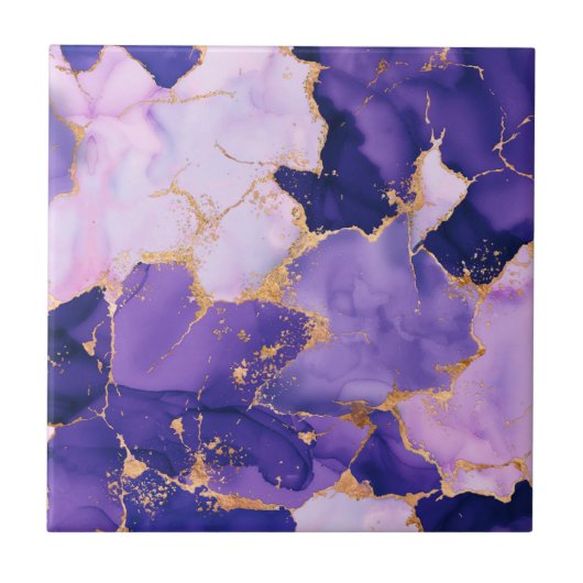 Dreamy Lavender alcohol inks and gold Fliese (Vorderseite)