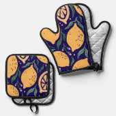 Dreamy Lemons Ofenhandschuh & Topflappen-Set (Vorderseite/Rückseite)