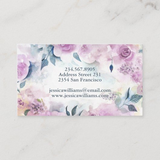 Dreamy Lila Rose florale Visitenkarte (Rückseite)
