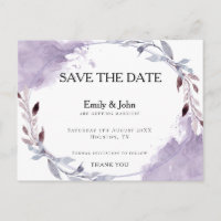 Dreamy Lila Watercolor-Blätter/Save the Date