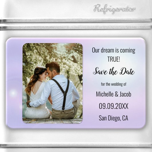 Dreamy Lilac Blue Lights Foto Save the Date Magnet