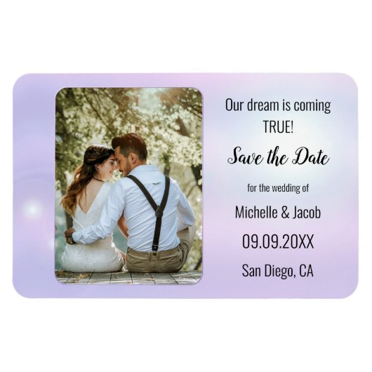 Dreamy Lilac Blue Lights Foto Save the Date Magnet (Horizontal)