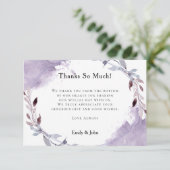 Dreamy Lilac Gray Leafy Wasserfarben/Foto Hochzeit Dankeskarte (Stehend Vorderseite)