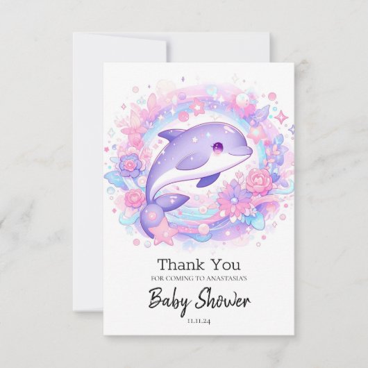Dreamy Little Dolphin Baby Dusche Dankeskarte (Vorderseite)