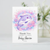 Dreamy Little Dolphin Baby Dusche Dankeskarte (Stehend Vorderseite)