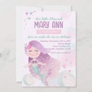 Dreamy Little Mermaid Princess Birthday Einladung