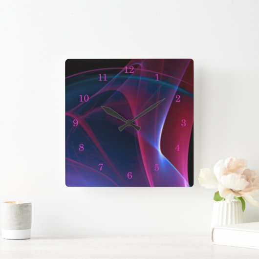 Dreamy Magenta und Blue Abstrakt Artwork Quadratische Wanduhr (Zuhause)
