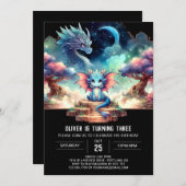 Dreamy Magical Dragon Birthday Einladung (Vorne/Hinten)