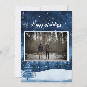 Dreamy Magical Navy Blue Snowy Holiday Foto Feiertagskarte