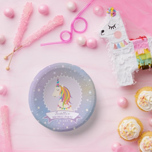 Dreamy Magical Rainbow Unicorn Girly Birthday Pappteller (Party)