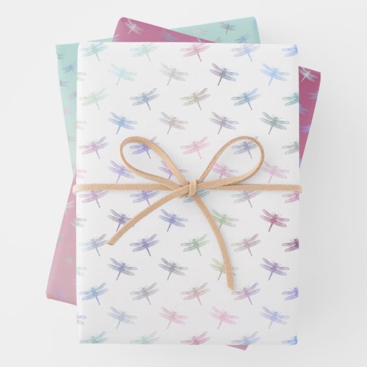 Dreamy Mint Aqua Lila Rosa Libellen Geschenkpapier Set (Beispiel)