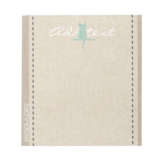 Dreamy Mint Stitch Cat Linen Look Hinzufügen Text Notizblock (Vorderseite)