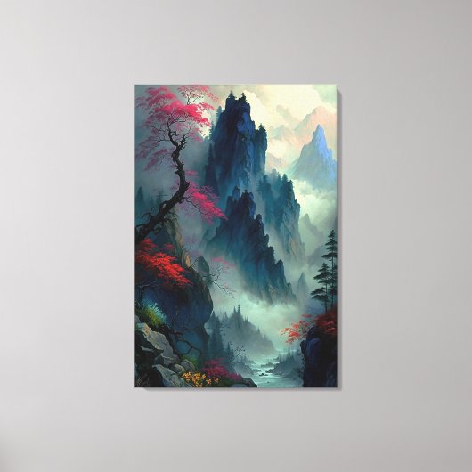 Dreamy Misty Mountain Landschaft Canvas Print Leinwanddruck (Vorderseite)