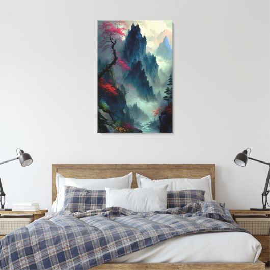 Dreamy Misty Mountain Landschaft Canvas Print Leinwanddruck (Insitu (Schlafzimmer))