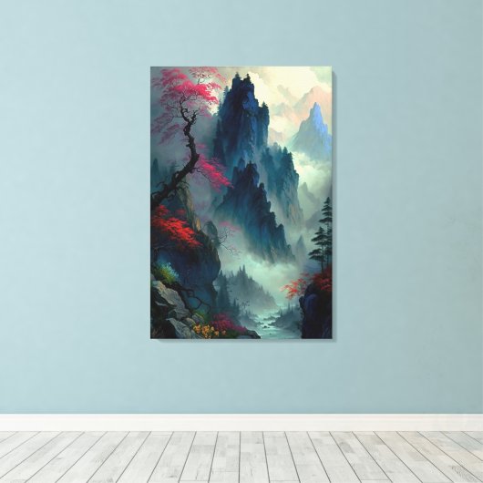Dreamy Misty Mountain Landschaft Canvas Print Leinwanddruck (Insitu (Holzboden))