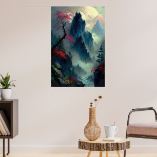 Dreamy Misty Mountain Landschaftsbild Poster