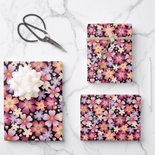 Dreamy Mixed Blume auf Black Geschenkpapier Set (Vorderseite)
