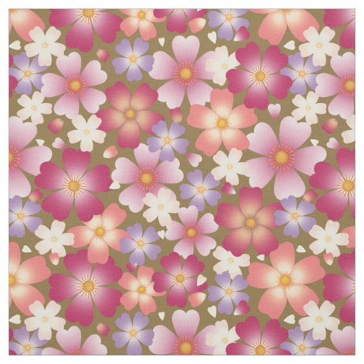 Dreamy Mixed Blüten auf Olive Medium Scale Blüte Stoff (Muster)