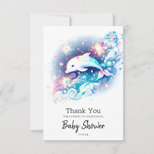 Dreamy Modern Dolphin Baby Dusche Dankeskarte (Vorderseite)