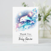 Dreamy Modern Dolphin Baby Dusche Dankeskarte (Stehend Vorderseite)