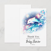 Dreamy Modern Dolphin Baby Dusche Dankeskarte (Vorne/Hinten)