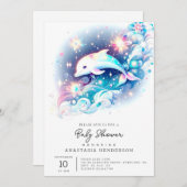 Dreamy Modern Dolphin Baby Dusche Einladung (Vorne/Hinten)