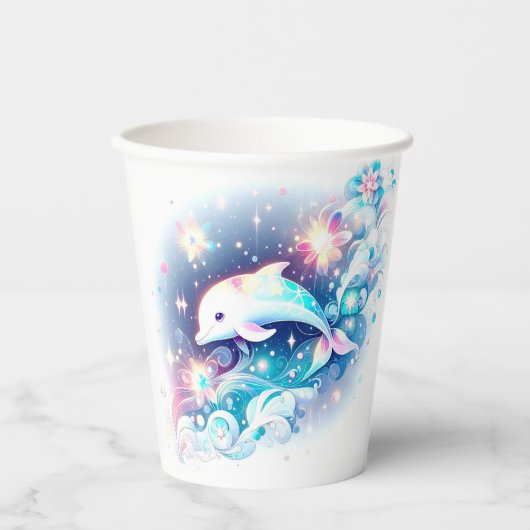 Dreamy Modern Dolphin Baby Dusche Pappbecher (Vorderseite)