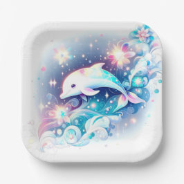 Dreamy Modern Dolphin Baby Dusche Pappteller