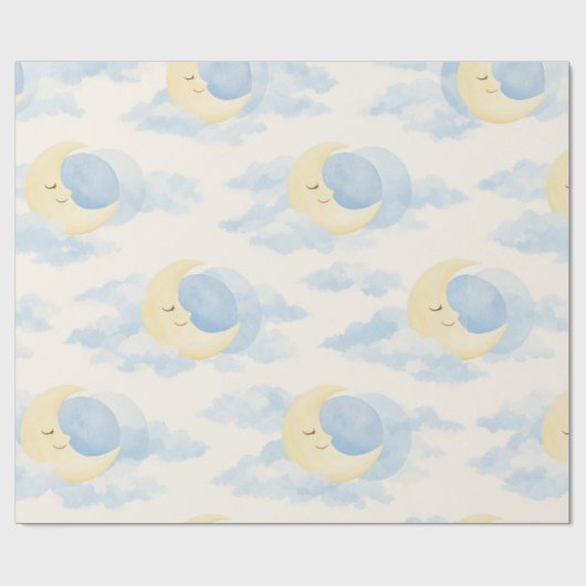 Dreamy Moon and Clouds Baby Wrapping Paper Geschenkpapier (Flach)
