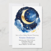 Dreamy Moon and Stars Blue Boy Baby Dusche Einladung (Vorderseite)