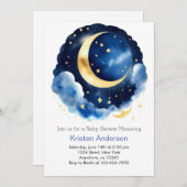 Dreamy Moon and Stars Blue Boy Baby Dusche Einladung (Vorne/Hinten)