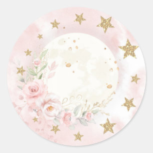 Dreamy Moon Blush Pink Gold Blumengrün Baby Runder Aufkleber